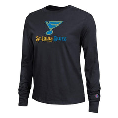 NHL St. Louis Blues Champion Women's Wordmark Lockup Long Sleeve T-Shirt - Black