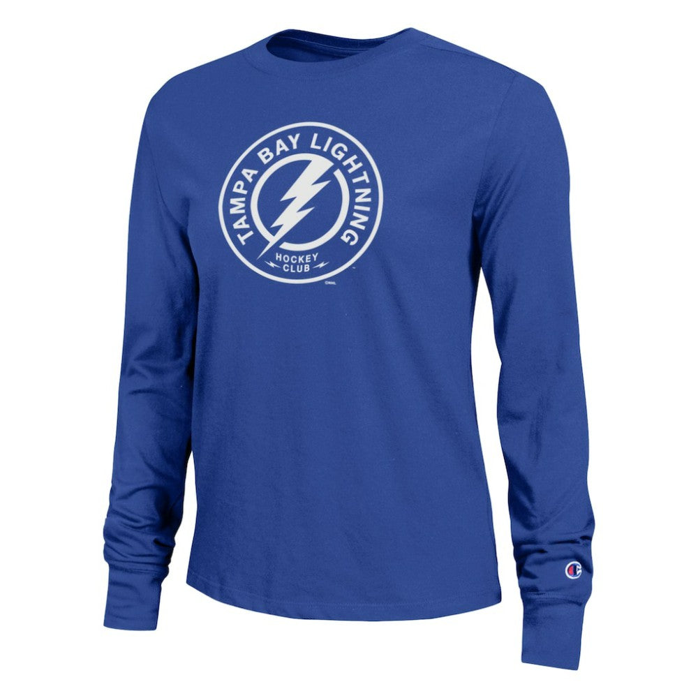 NHL Tampa Bay Lightning Champion Women's Wordmark Lockup Long Sleeve T-Shirt - Royal