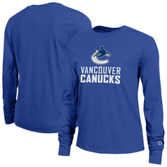 NHL Vancouver Canucks Champion Women's Wordmark Lockup Long Sleeve T-Shirt - Royal