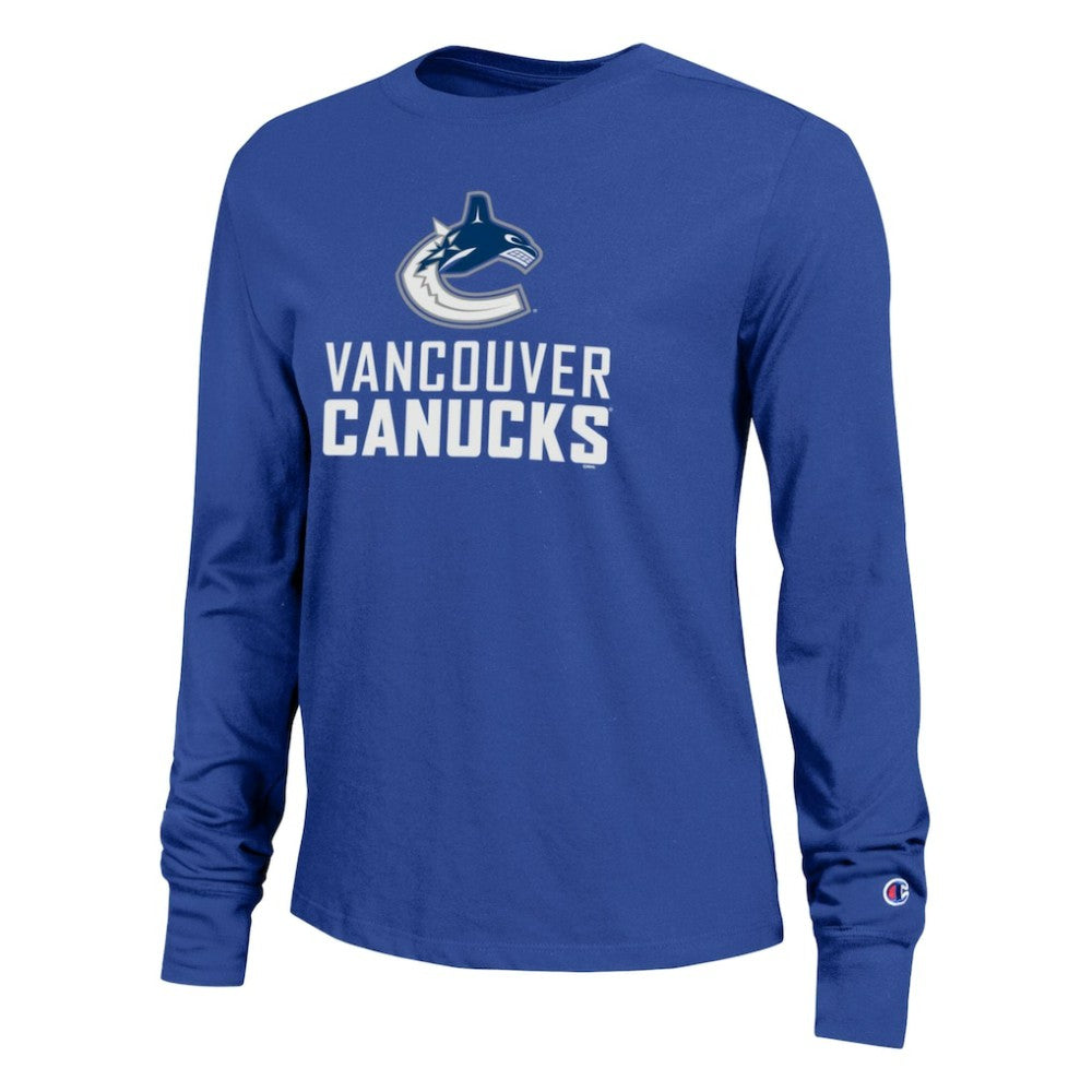 NHL Vancouver Canucks Champion Women's Wordmark Lockup Long Sleeve T-Shirt - Royal