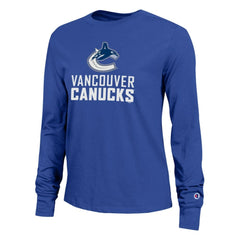 NHL Vancouver Canucks Champion Women's Wordmark Lockup Long Sleeve T-Shirt - Royal