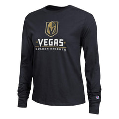 NHL Vegas Golden Knights Champion Women's Wordmark Lockup Long Sleeve T-Shirt - Black