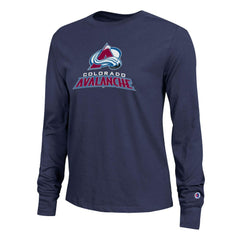 NHL Colorado Avalanche Champion Women's Wordmark Lockup Long Sleeve T-Shirt - Navy