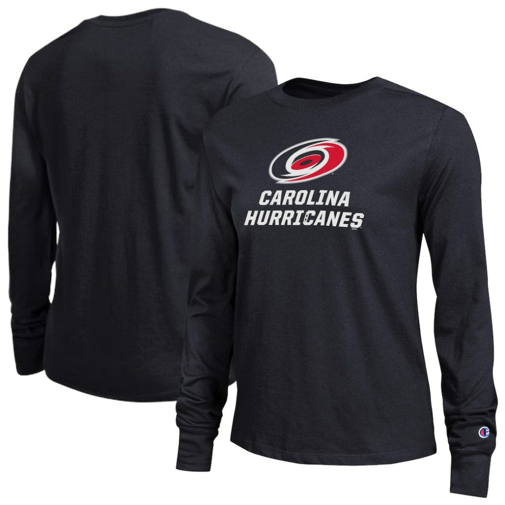 NHL Carolina Hurricanes Champion Women's Wordmark Lockup Long Sleeve T-Shirt - Black