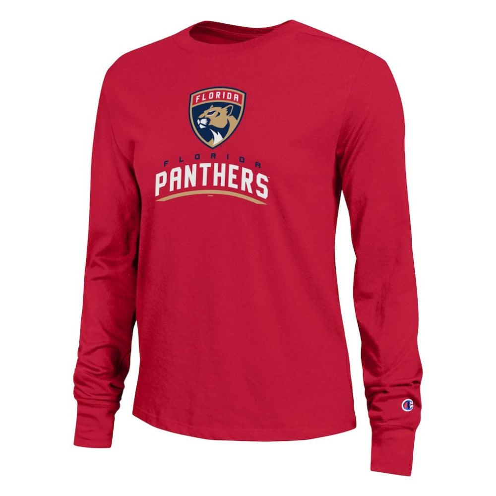 NHL Florida Panthers Champion Women's Wordmark Lockup Long Sleeve T-Shirt - Red