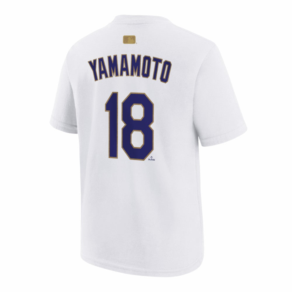Yoshinobu Yamamoto Los Angeles Dodgers Nike Youth 2026 Gold Collection Name & Number T-Shirt - White T-shirts