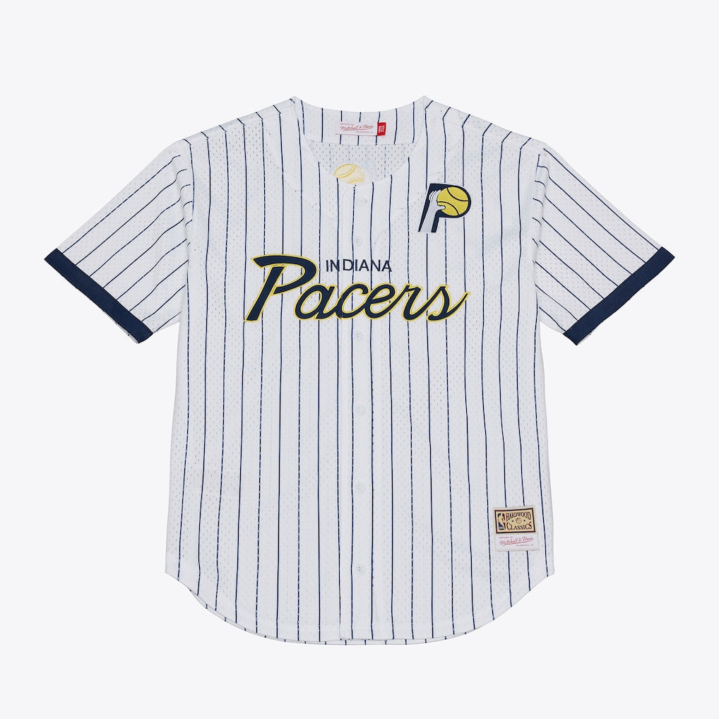 NBA Indiana Pacers Mitchell & Ness Head Coach Pinstripe Mesh Full-Button Baseball Jersey - White