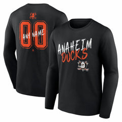 NHL,Custom Anaheim Ducks Hustle Personalized Name & Number Long Sleeve T-Shirt - Black