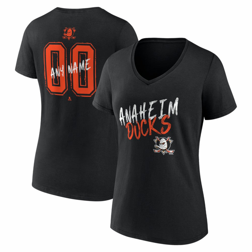 NHL,Custom Anaheim Ducks Women's Hustle Personalized Name & Number V-Neck T-Shirt - Black