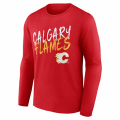 NHL,Custom Calgary Flames Hustle Personalized Name & Number Long Sleeve T-Shirt - Red