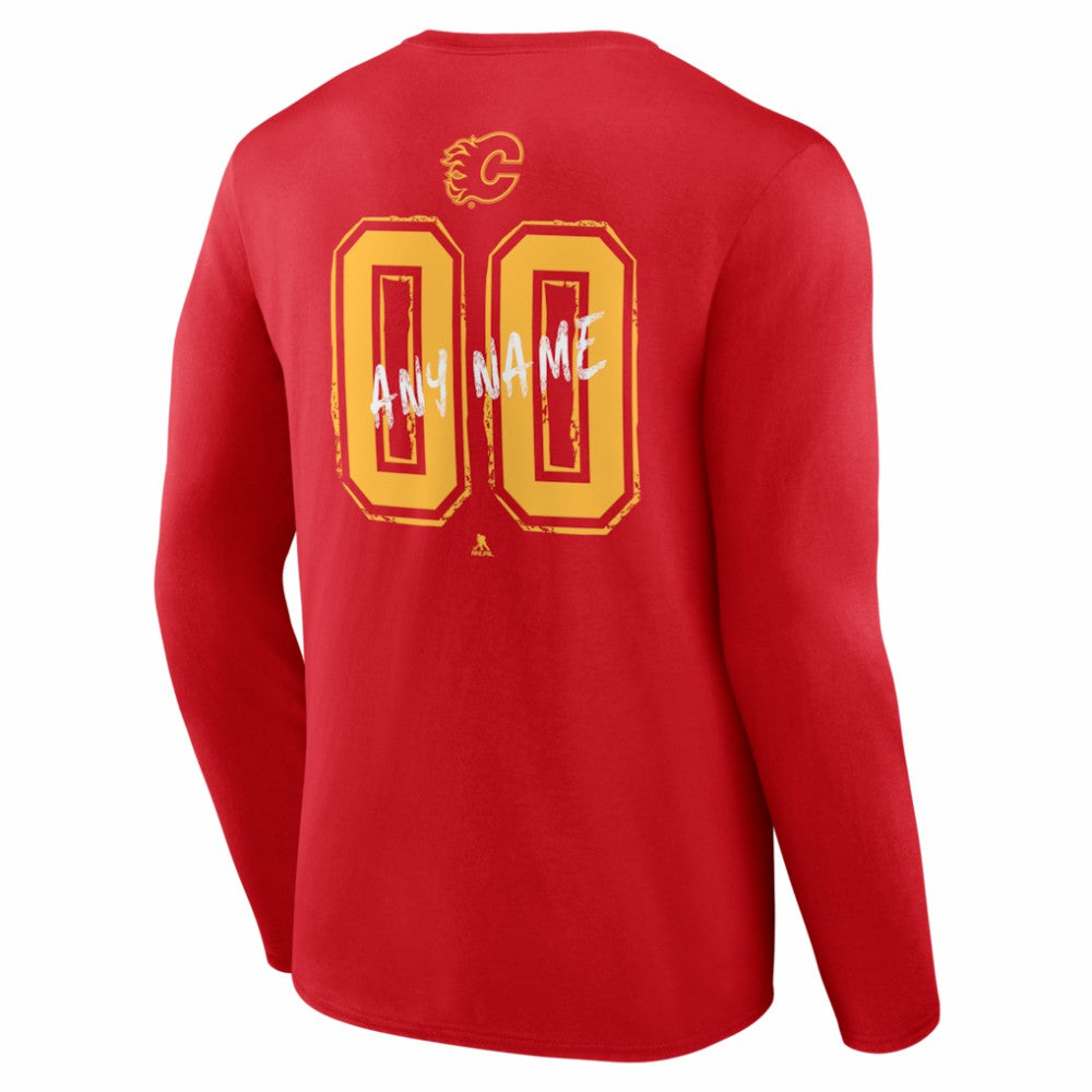 NHL,Custom Calgary Flames Hustle Personalized Name & Number Long Sleeve T-Shirt - Red