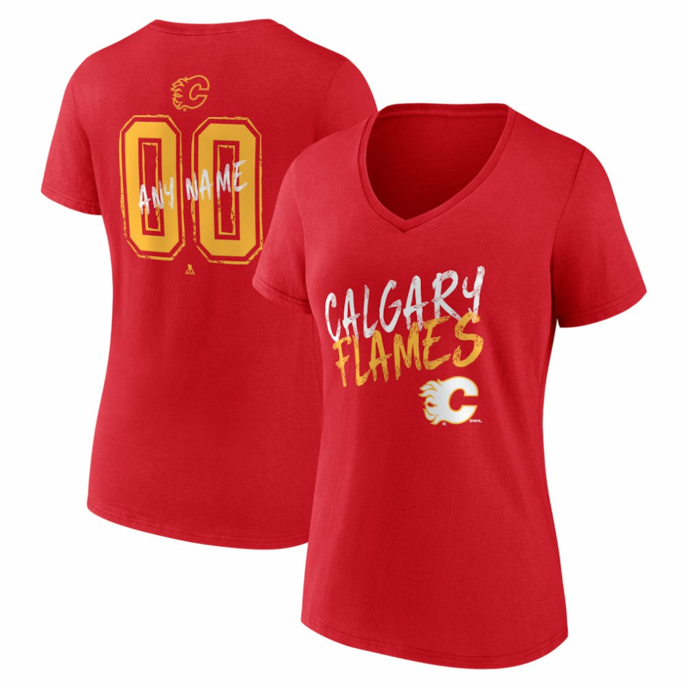 NHL,Custom Calgary Flames Women's Hustle Personalized Name & Number V-Neck T-Shirt - Red
