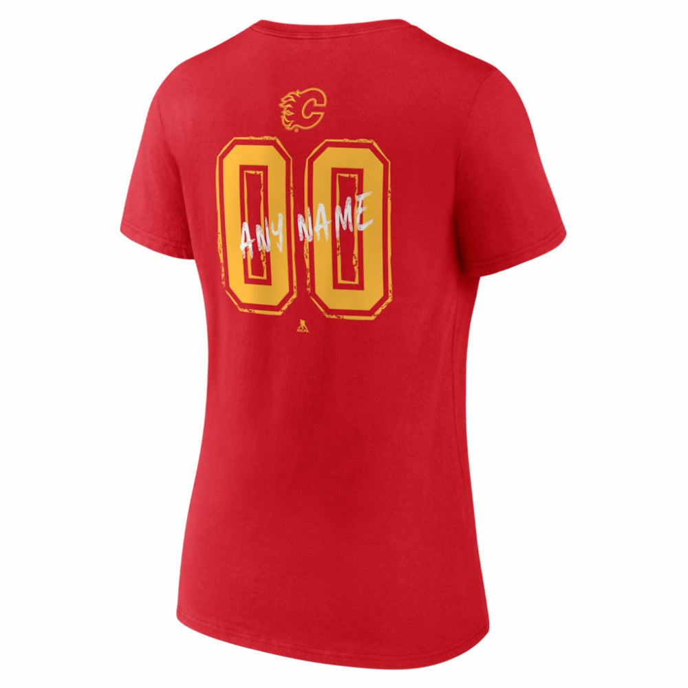NHL,Custom Calgary Flames Women's Hustle Personalized Name & Number V-Neck T-Shirt - Red