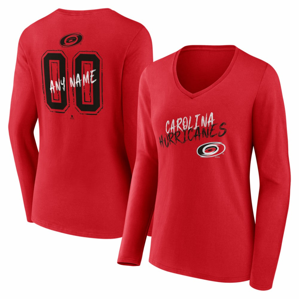 NHL,Custom Carolina Hurricanes Women's Hustle Personalized Name & Number Long Sleeve V-Neck T-Shirt - Red