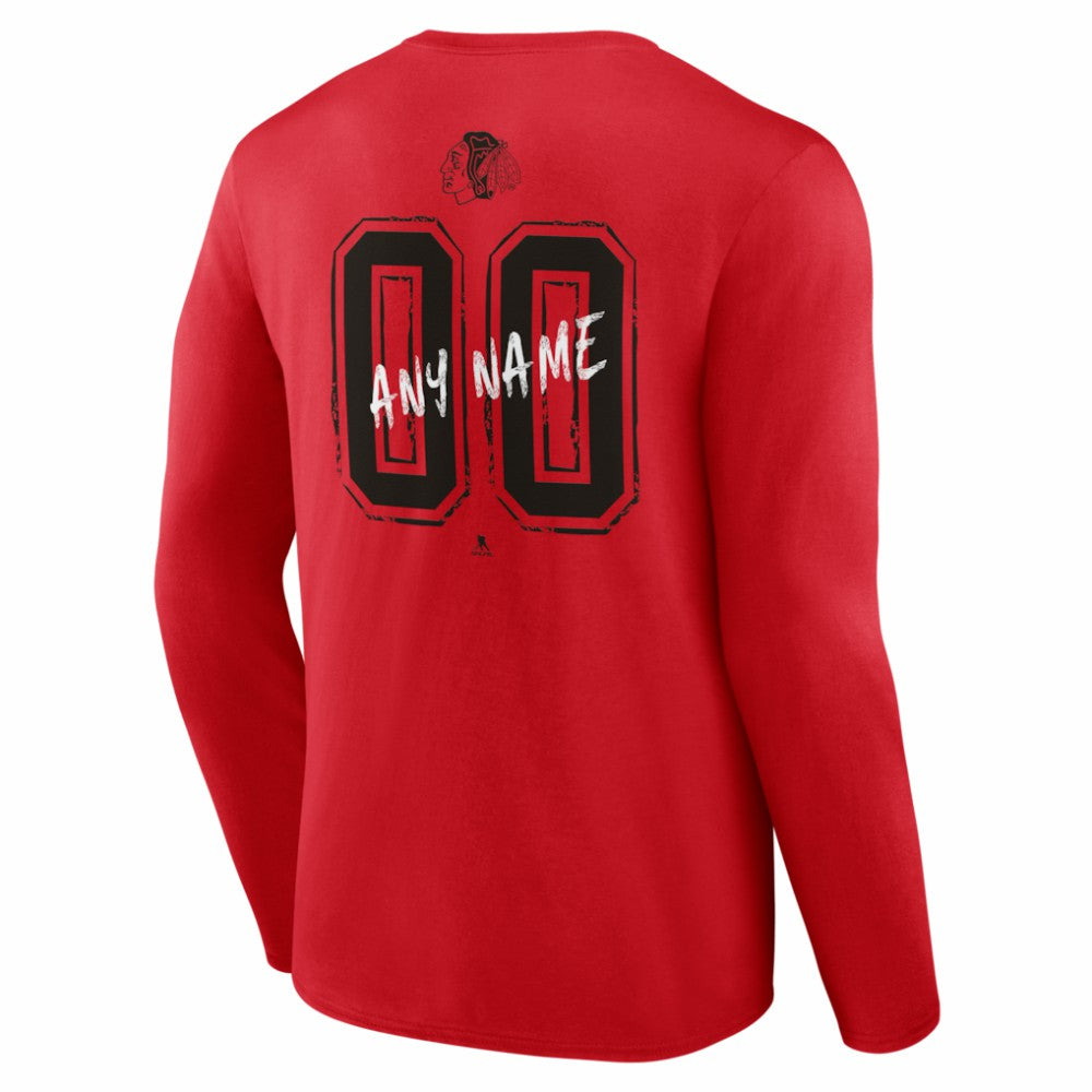 NHL,Custom Chicago Blackhawks Hustle Personalized Name & Number Long Sleeve T-Shirt - Red