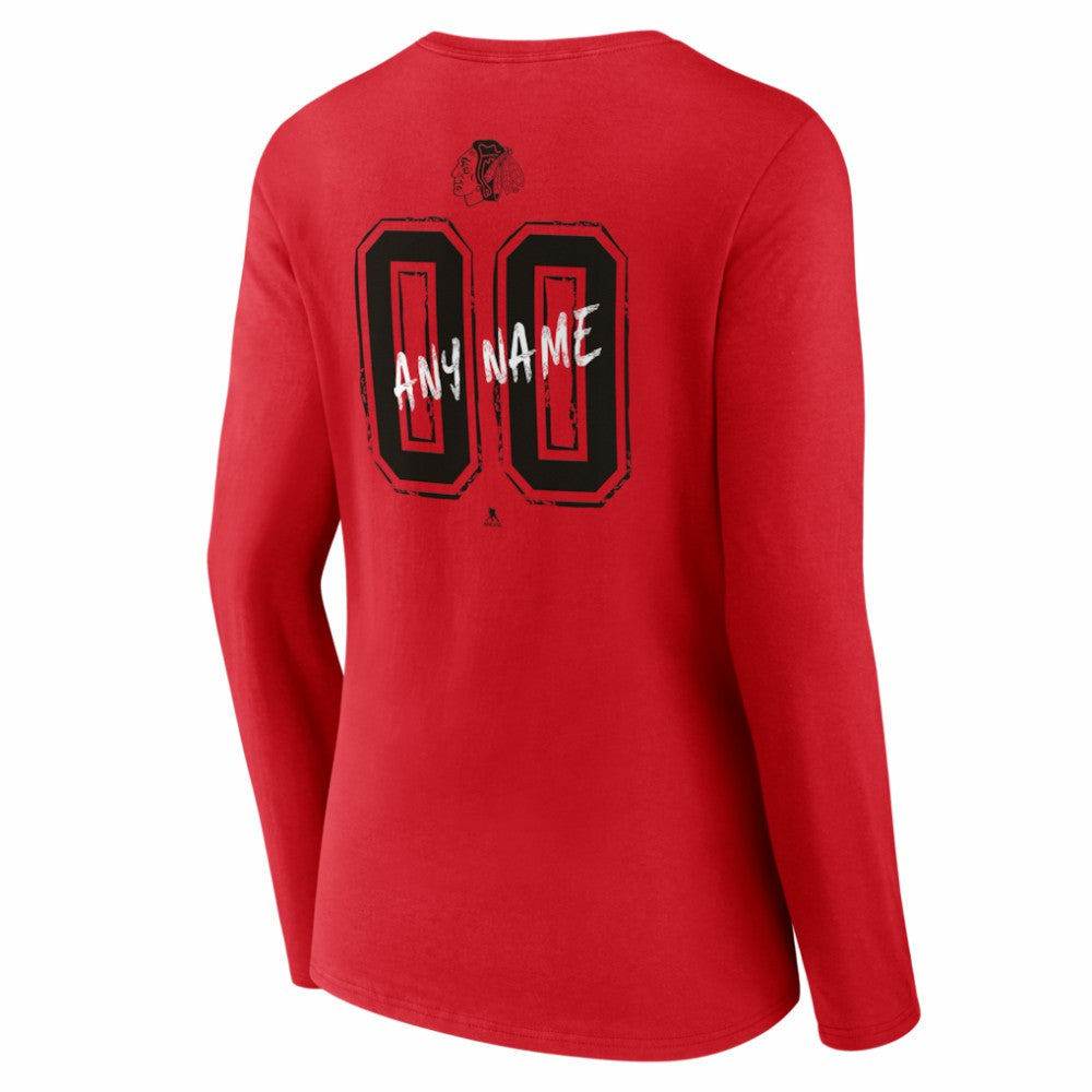 NHL,Custom Chicago Blackhawks Women's Hustle Personalized Name & Number Long Sleeve V-Neck T-Shirt - Red