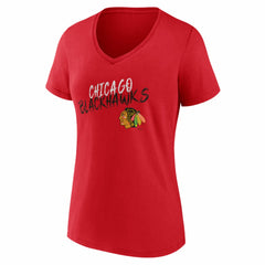 NHL,Custom Chicago Blackhawks Women's Hustle Personalized Name & Number V-Neck T-Shirt - Red