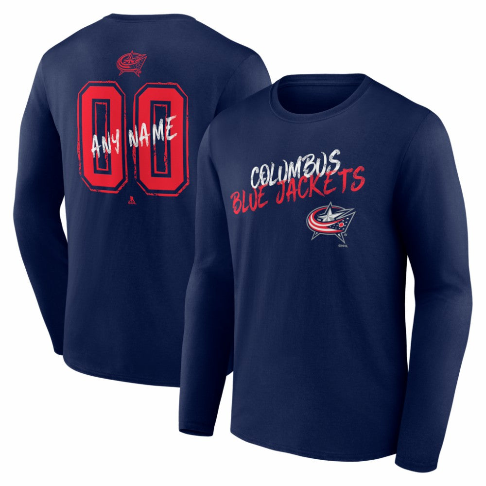NHL,Custom Columbus Blue Jackets Hustle Personalized Name & Number Long Sleeve T-Shirt - Navy