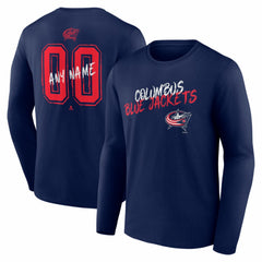 NHL,Custom Columbus Blue Jackets Hustle Personalized Name & Number Long Sleeve T-Shirt - Navy