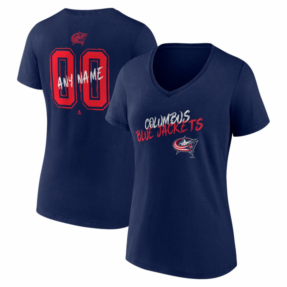 NHL,Custom Columbus Blue Jackets Women's Hustle Personalized Name & Number V-Neck T-Shirt - Navy