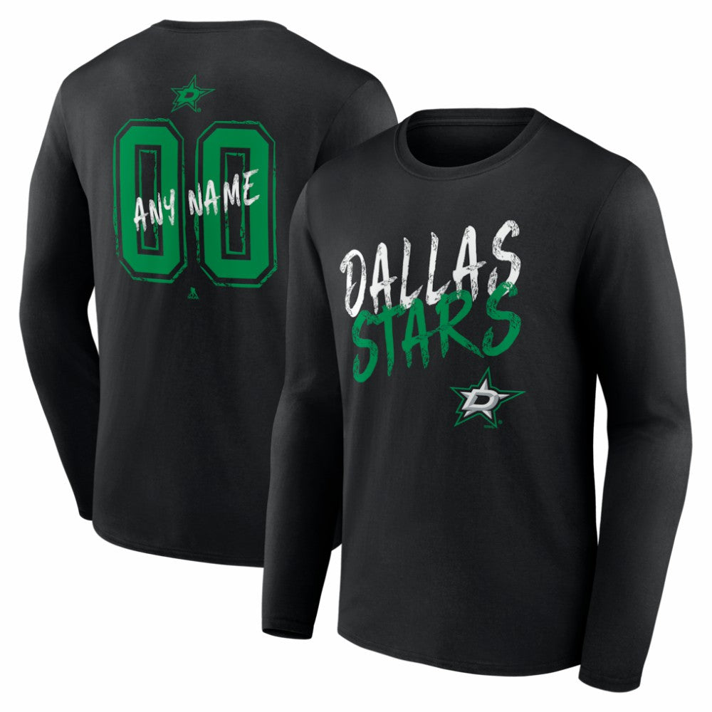 NHL,Custom Dallas Stars Hustle Personalized Name & Number Long Sleeve T-Shirt - Black