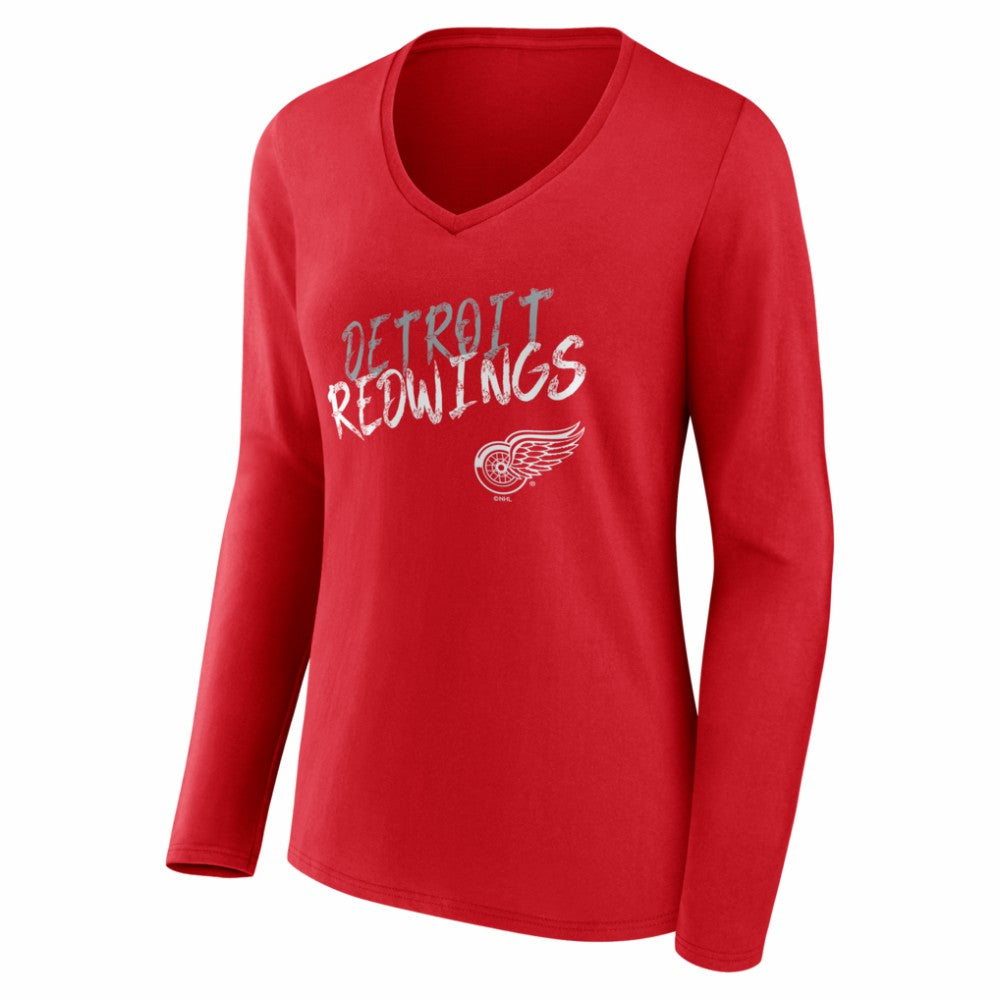 NHL,Custom Detroit Red Wings Women's Hustle Personalized Name & Number Long Sleeve V-Neck T-Shirt - Red