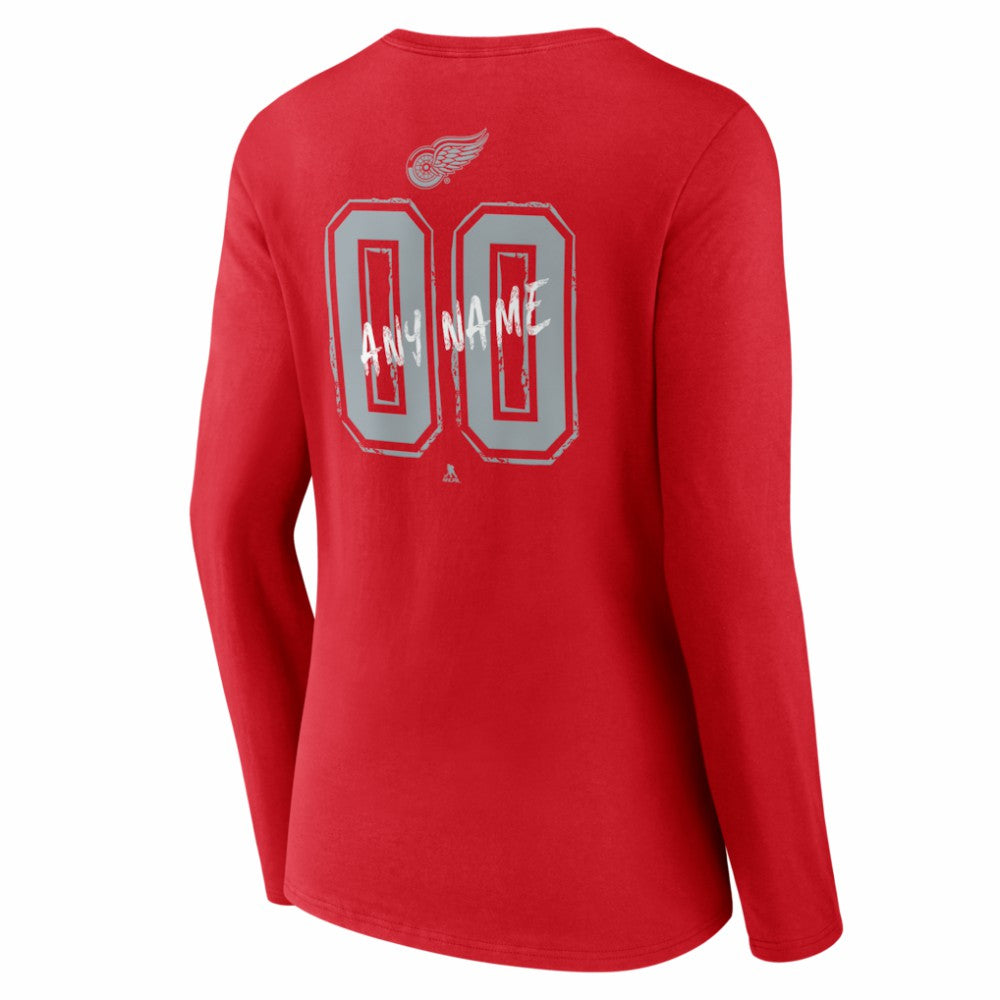 NHL,Custom Detroit Red Wings Women's Hustle Personalized Name & Number Long Sleeve V-Neck T-Shirt - Red