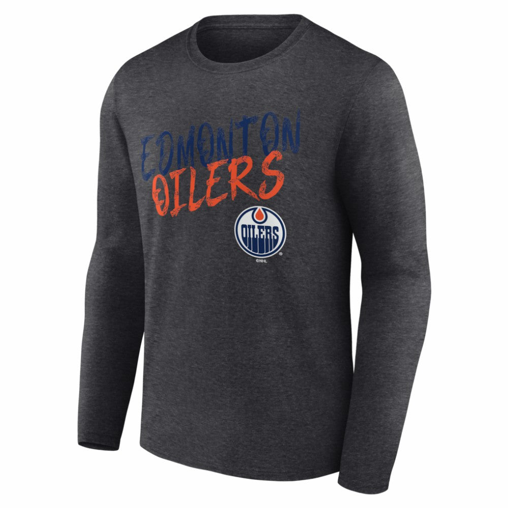 NHL,Custom Edmonton Oilers Hustle Personalized Name & Number Long Sleeve T-Shirt - Charcoal