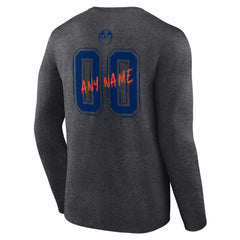 NHL,Custom Edmonton Oilers Hustle Personalized Name & Number Long Sleeve T-Shirt - Charcoal