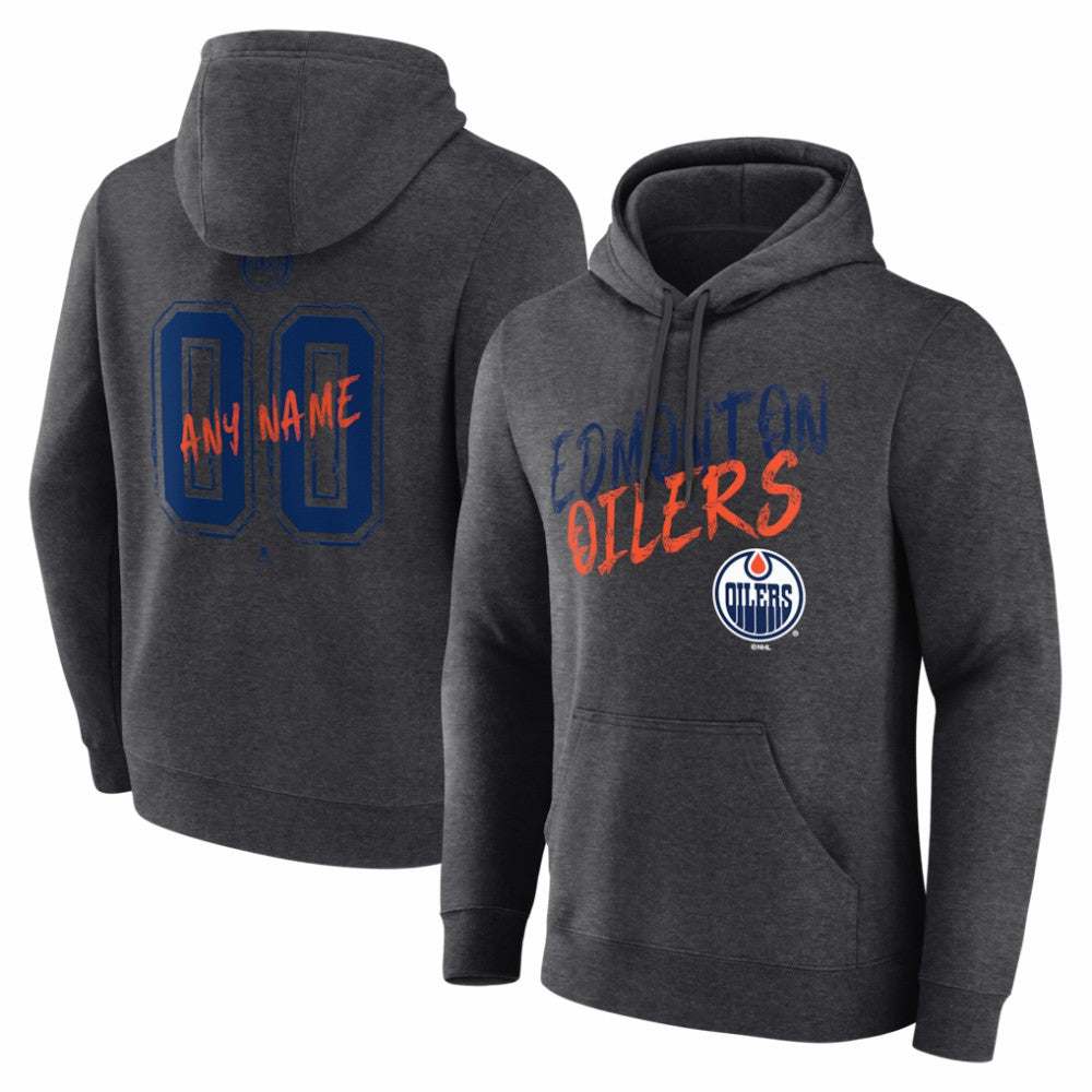 NHL,Custom Edmonton Oilers Hustle Personalized Name & Number Hoodie - Charcoal