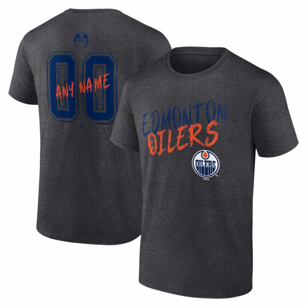 NHL,Custom Edmonton Oilers Hustle Personalized Name & Number T-Shirt - Charcoal