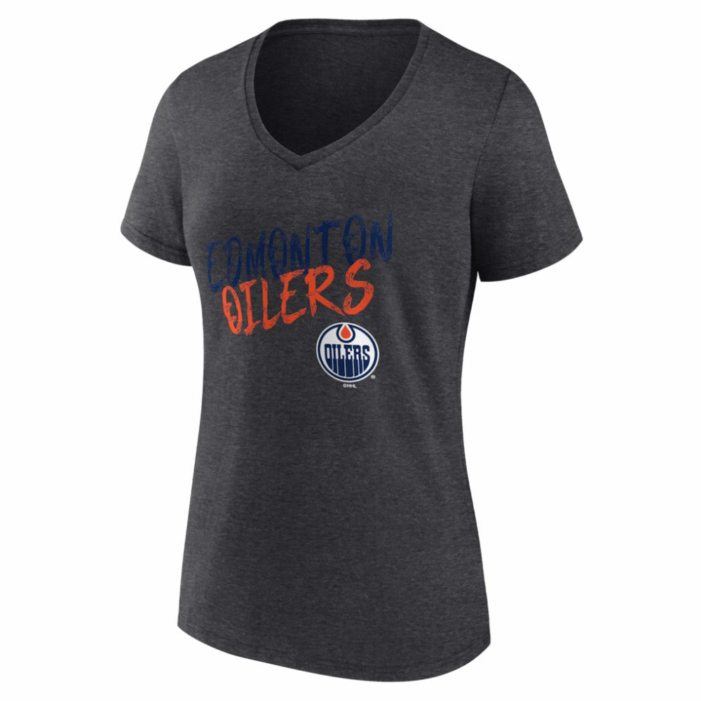NHL,Custom Edmonton Oilers Women's Hustle Personalized Name & Number V-Neck T-Shirt - Charcoal