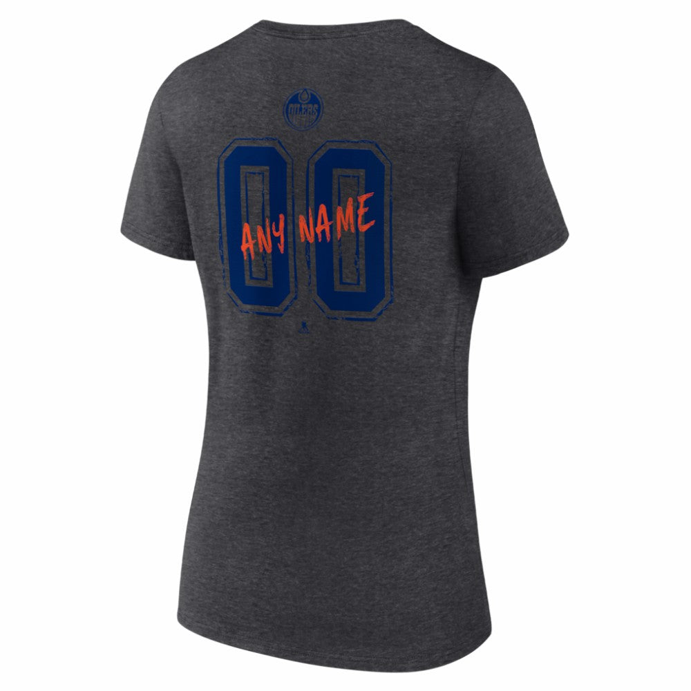 NHL,Custom Edmonton Oilers Women's Hustle Personalized Name & Number V-Neck T-Shirt - Charcoal