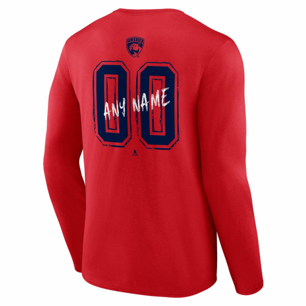 NHL,Custom Florida Panthers Hustle Personalized Name & Number Long Sleeve T-Shirt - Red