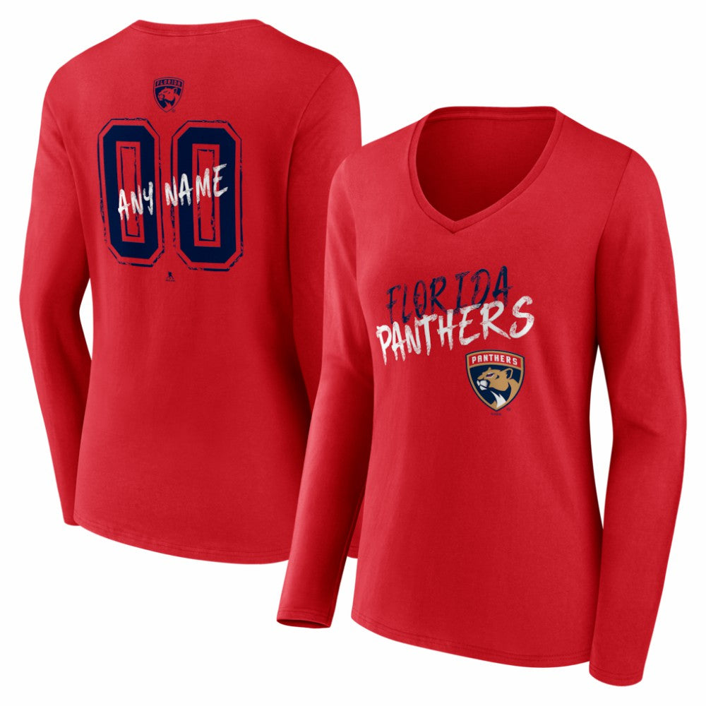 NHL,Custom Florida Panthers Women's Hustle Personalized Name & Number Long Sleeve V-Neck T-Shirt - Red