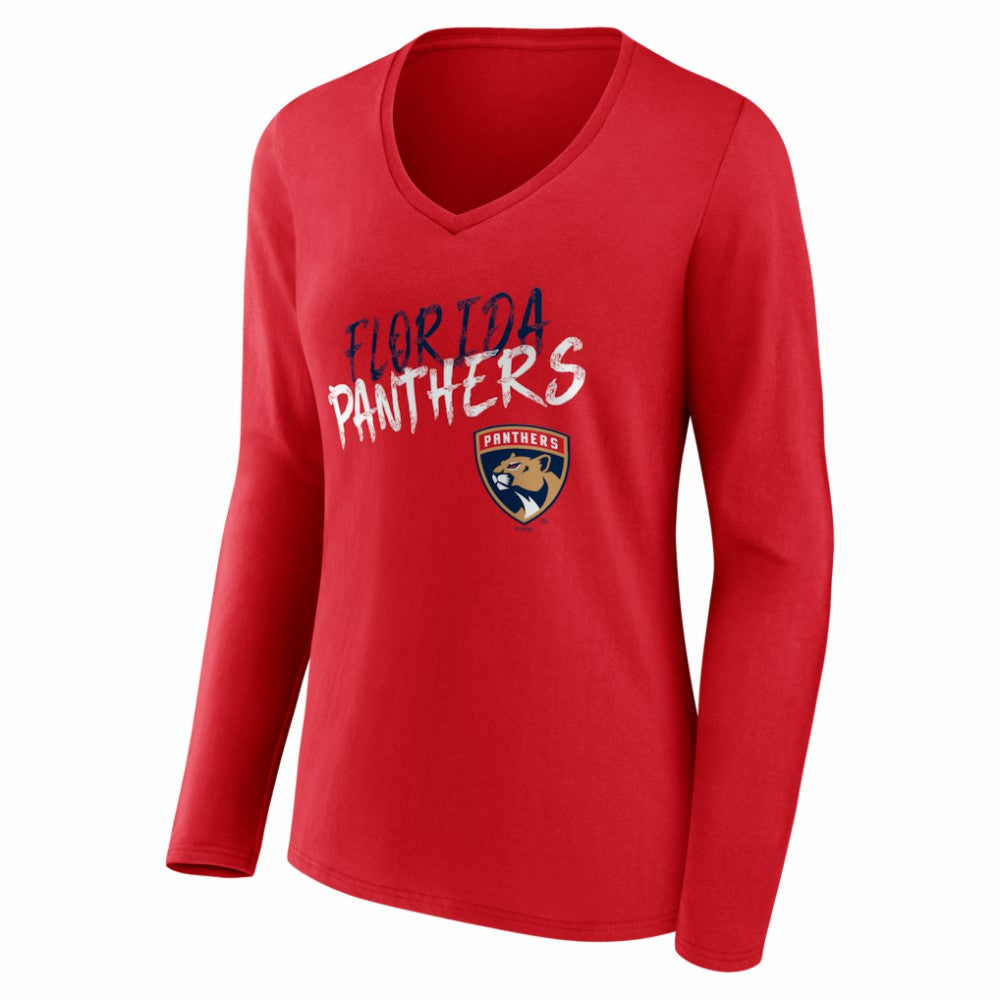NHL,Custom Florida Panthers Women's Hustle Personalized Name & Number Long Sleeve V-Neck T-Shirt - Red