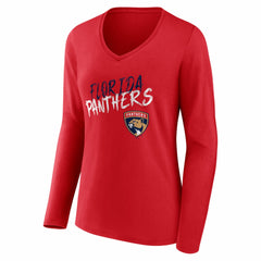 NHL,Custom Florida Panthers Women's Hustle Personalized Name & Number Long Sleeve V-Neck T-Shirt - Red