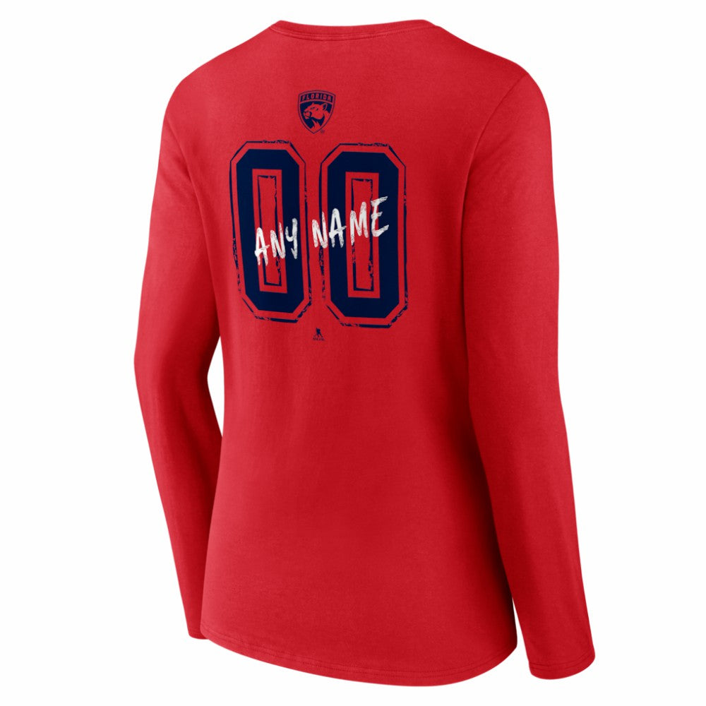 NHL,Custom Florida Panthers Women's Hustle Personalized Name & Number Long Sleeve V-Neck T-Shirt - Red