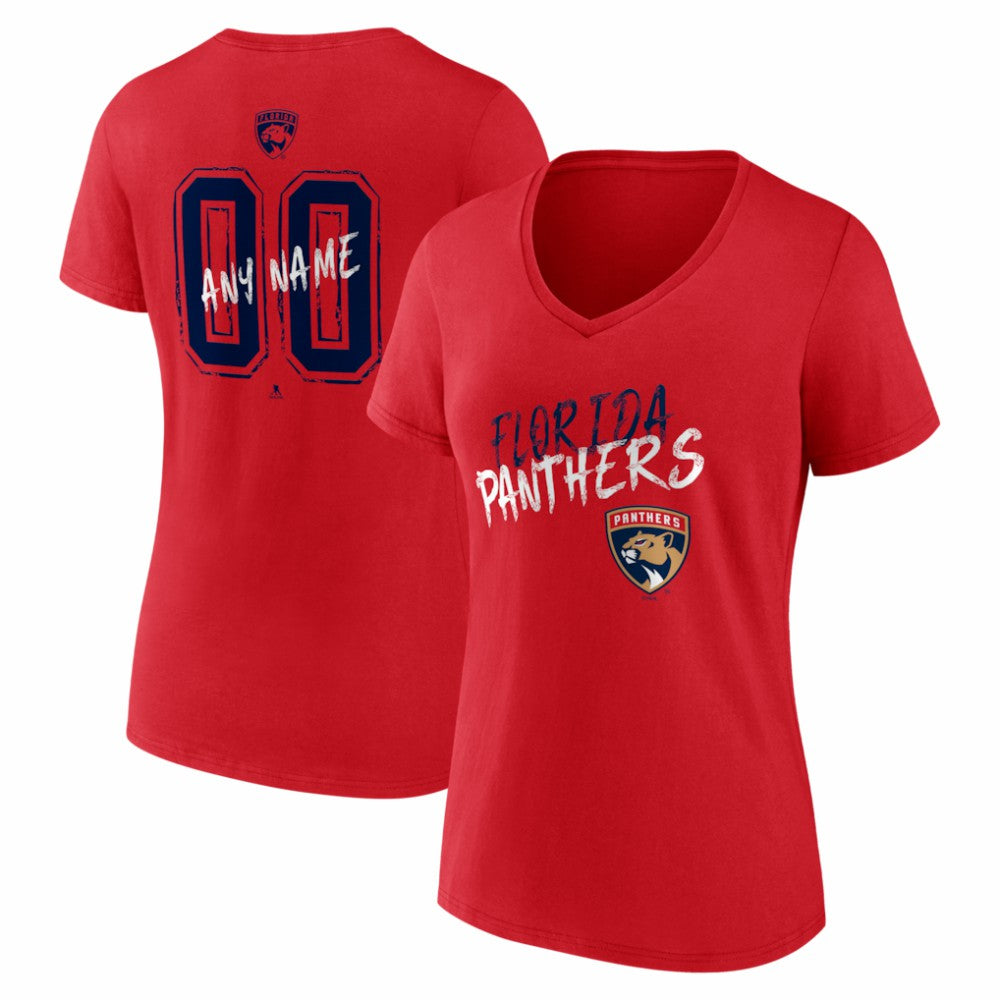 NHL,Custom Florida Panthers Women's Hustle Personalized Name & Number V-Neck T-Shirt - Red
