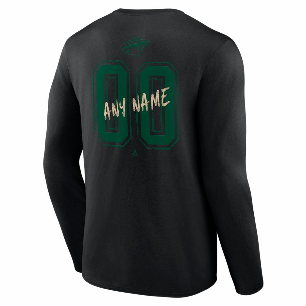 NHL,Custom Minnesota Wild Hustle Personalized Name & Number Long Sleeve T-Shirt - Black