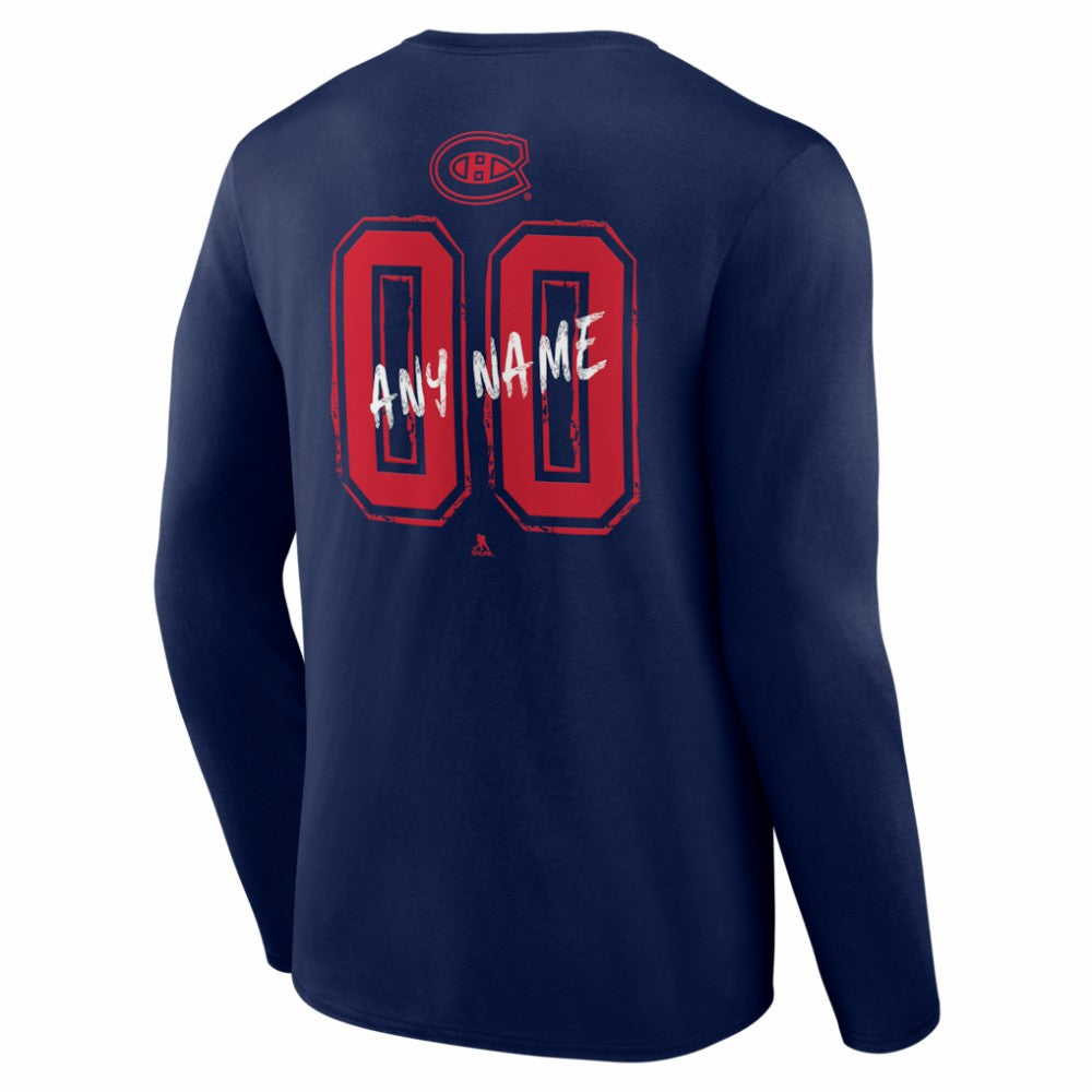 NHL,Custom Montreal Canadiens Hustle Personalized Name & Number Long Sleeve T-Shirt - Navy