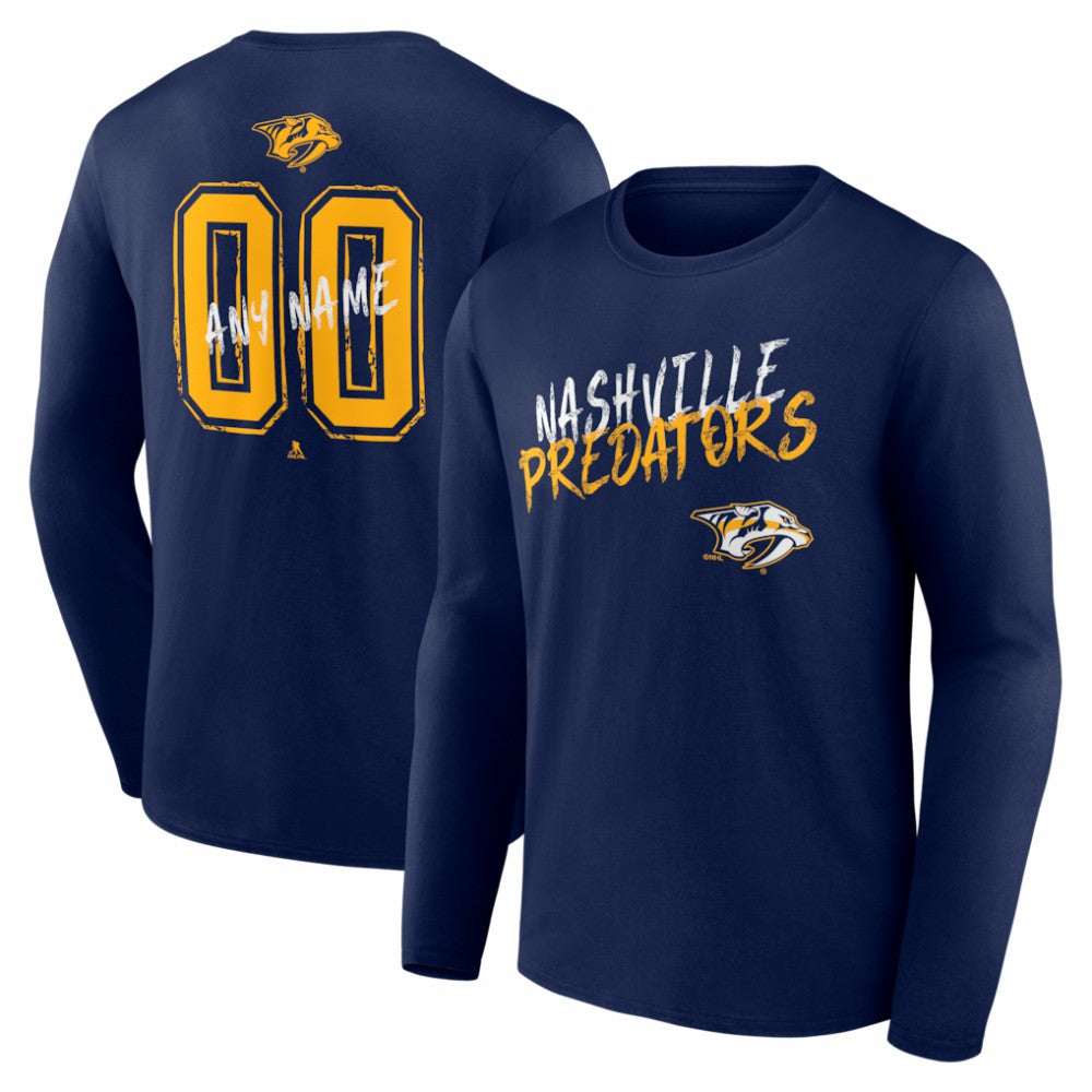 NHL,Custom Nashville Predators Hustle Personalized Name & Number Long Sleeve T-Shirt - Navy