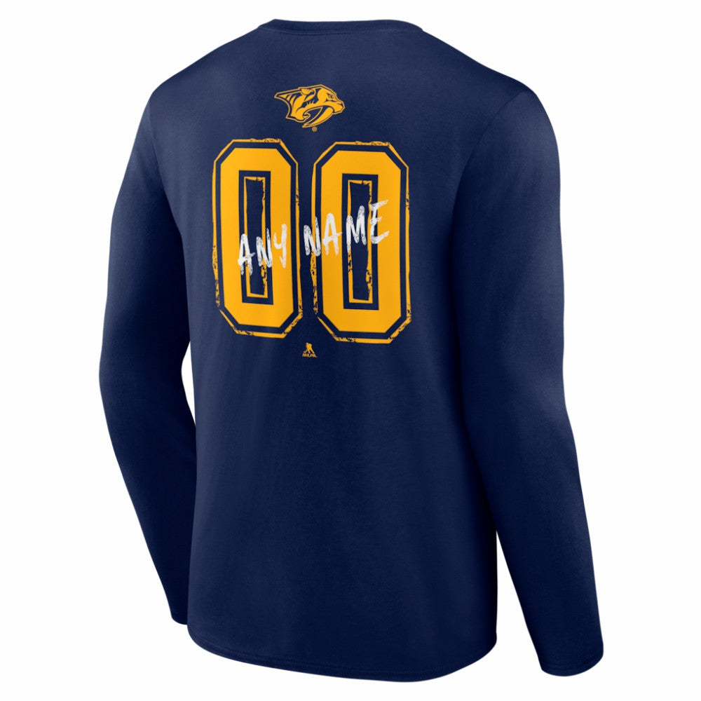 NHL,Custom Nashville Predators Hustle Personalized Name & Number Long Sleeve T-Shirt - Navy