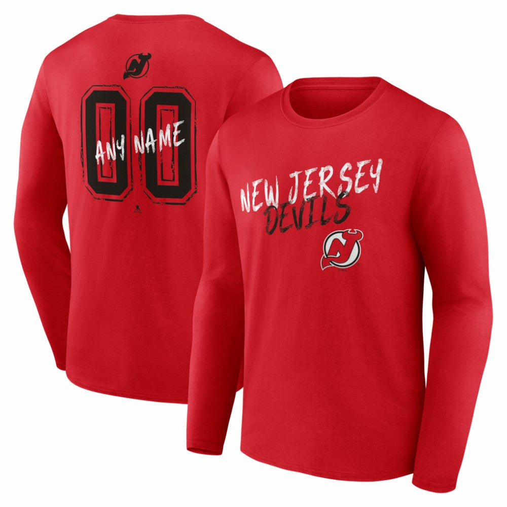 NHL,Custom New Jersey Devils Hustle Personalized Name & Number Long Sleeve T-Shirt - Red