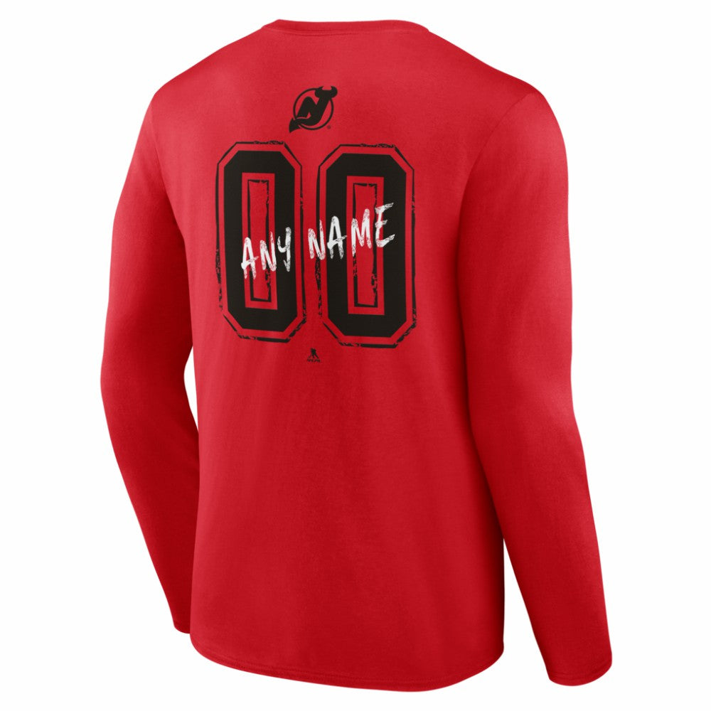 NHL,Custom New Jersey Devils Hustle Personalized Name & Number Long Sleeve T-Shirt - Red