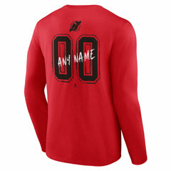 NHL,Custom New Jersey Devils Hustle Personalized Name & Number Long Sleeve T-Shirt - Red