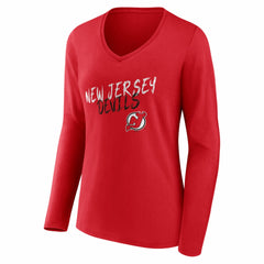 NHL,Custom New Jersey Devils Women's Hustle Personalized Name & Number Long Sleeve V-Neck T-Shirt - Red
