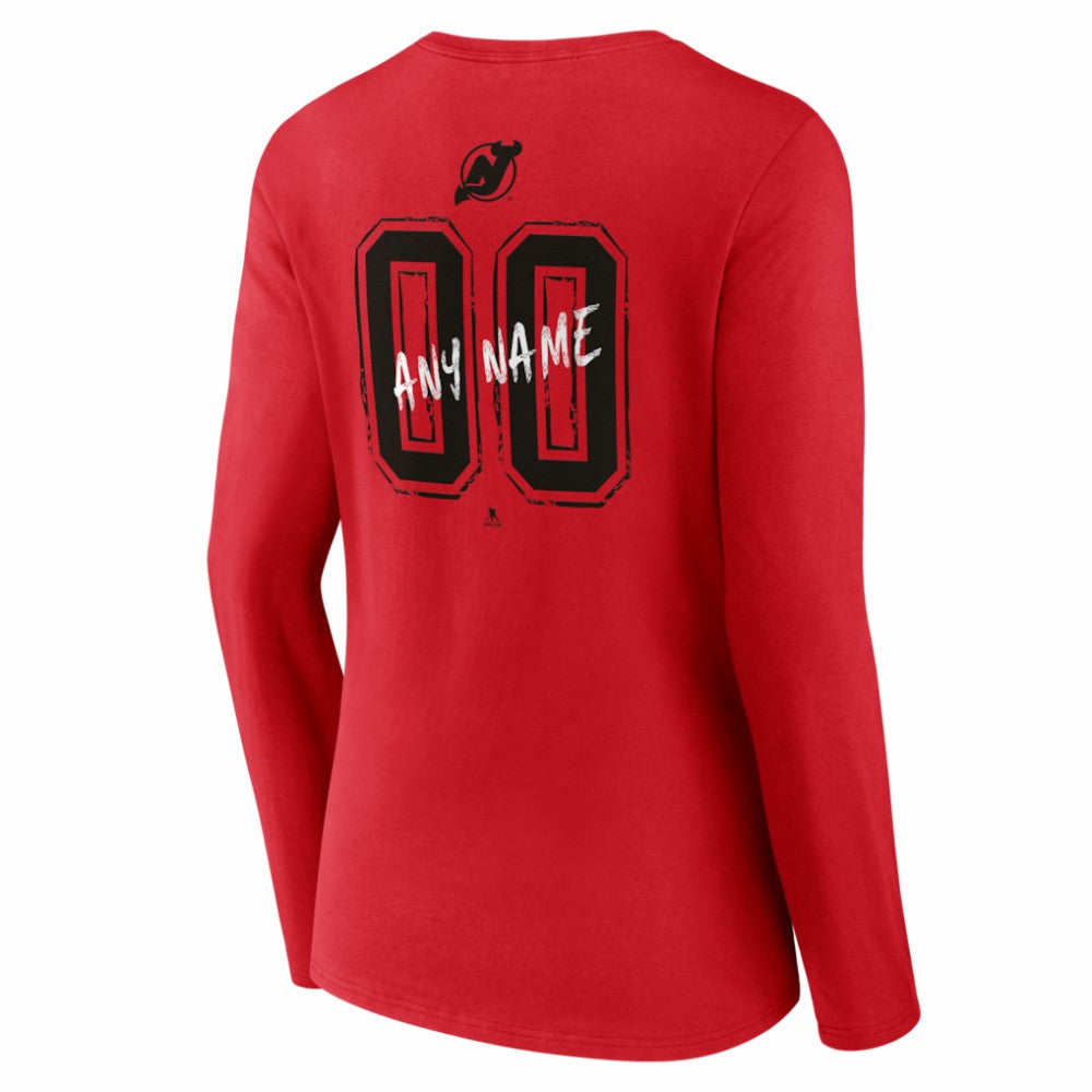 NHL,Custom New Jersey Devils Women's Hustle Personalized Name & Number Long Sleeve V-Neck T-Shirt - Red