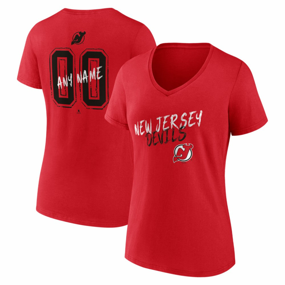 NHL,Custom New Jersey Devils Women's Hustle Personalized Name & Number V-Neck T-Shirt - Red