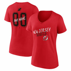 NHL,Custom New Jersey Devils Women's Hustle Personalized Name & Number V-Neck T-Shirt - Red